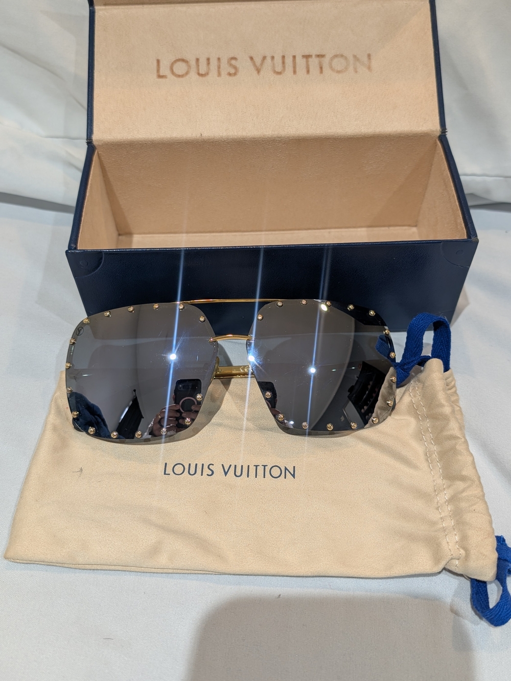 Louis Vuitton Gold Frame Sunglasses with Gray Lenses
